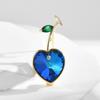 Female Fashion Blue Crystal Heart Brooches For Women Luxury Gold Color Alloy Zircon Plant Brooch Safety Pins