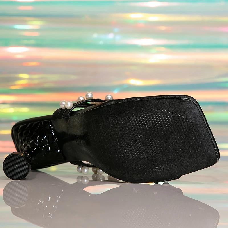 Модные летние женские шлепанцы Eilyken с квадратным носком на клипсе, элегантные туфли на высоком каблуке с жемчугом, модные шлепанцы для вечеринки, zapatos mujer
