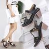 Open Round Toe Sandals Women Block High Chunky Heel Hoof Dressy Buckle Ankle T-strap Sewing Thread Platform Pink 42