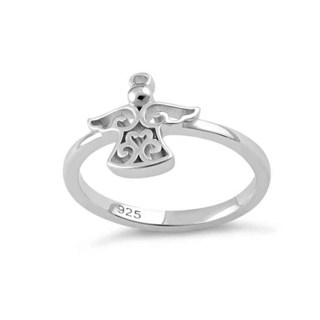 Минималистичное женское кольцо из стерлингового серебра 925 пробы с силуэтом ангела