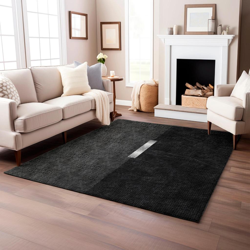 Черный Ковер с 3D Цифровой Печатью из Серебряной Линии, Нескользящий