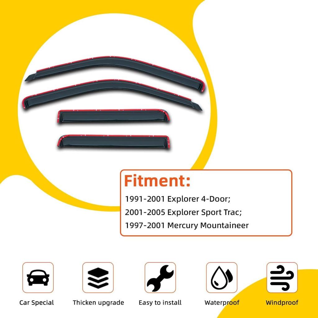 Ветровики в проем для 2001-2005 Sport Trac, 1997-2001 Mercury Mountaineer, 1991-2001 Explorer, Дефлекторы боковых окон, Дефлекторы вентиляции