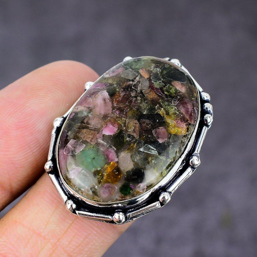 Подарочное кольцо из стерлингового серебра 925 пробы с натуральным арбузным турмалином, размер 8 n2b55