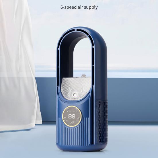 Безлопастной настольный вентилятор с 6 скоростными режимами, мощный воздушный поток, компактный дизайн, портативный перезаряжаемый, тихий охлаждающий вентилятор-распылитель