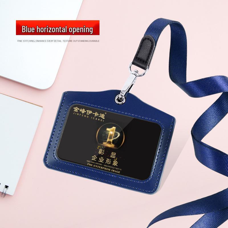 Genuine Leather ID Card & Badge Holder with Lanyard