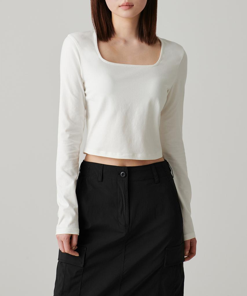 MUSINSA STANDARD WOMAN Women'S Slim Crop Square Neck Long Sleeve T-Shirt [Cream]