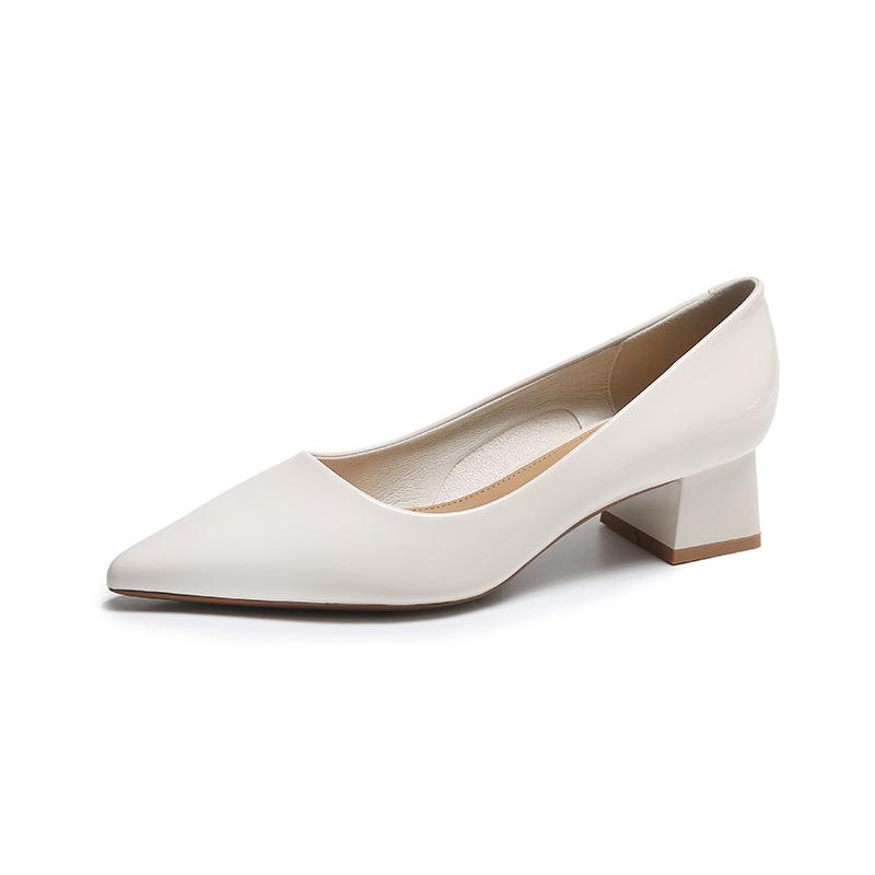 2024 Лакированные женские туфли-лодочки на низком квадратном каблуке Туфли-лодочки с острым носком Туфли-лодочки с острым носком Женские свадебные туфли с широким каблуком для женщин