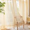 1PC Beige Tulle French Retro Jacquard Ruffle Edge Sheer Curtain for Living Room Bedroom Balcony Window Home Decor
