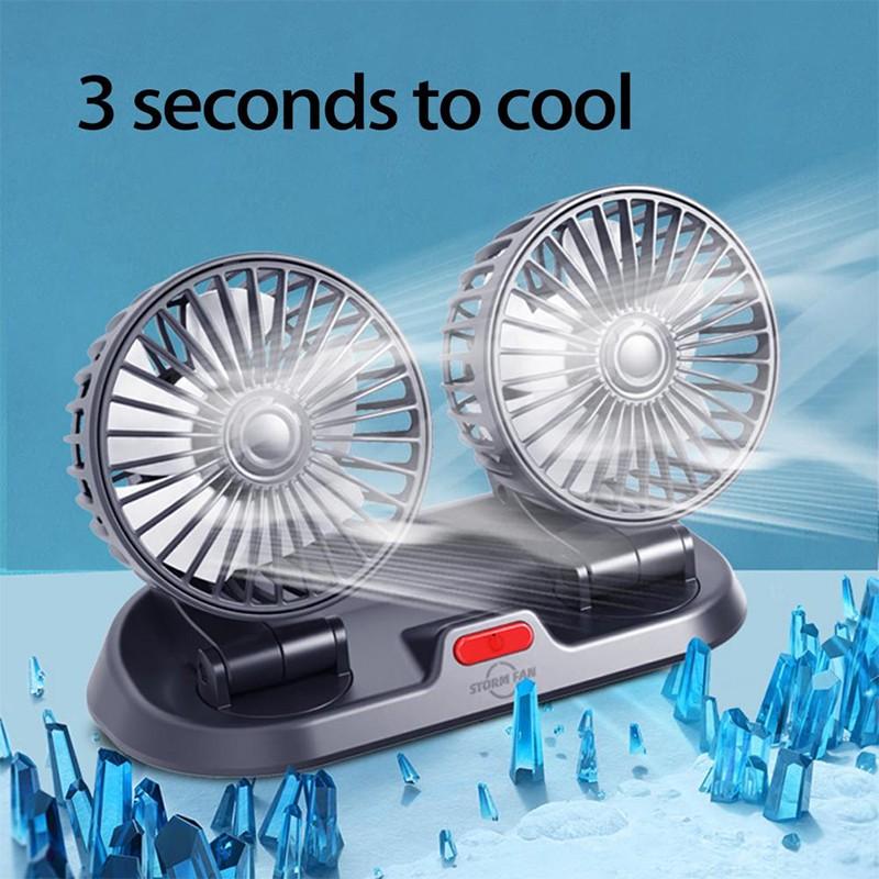 Car Plug Dual-Head Car Fan with Parking Numbers, Universal 5V/USB/12V/24V, Double-Head Rotatable Multi-Functional 2-Speed Adjustable Car Cooling Fan