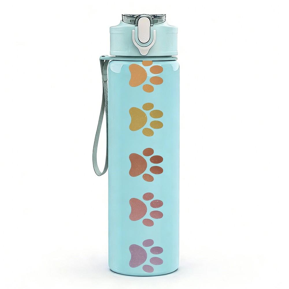 1PC Vertical Paw Print Trail 750ml Color Plastic Sports Water Bottle Leakproof Flip Straw Lid Suitable for Sports Office Home Use