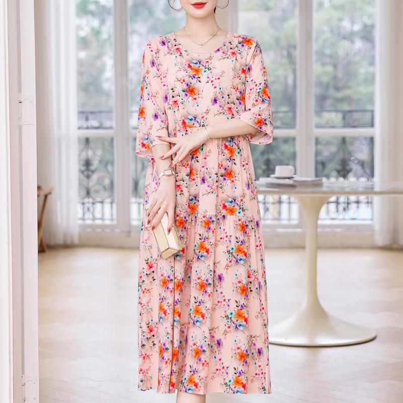 Большие размеры Повседневные женские платья Летняя винтажная одежда с короткими рукавами Элегантное длинное платье