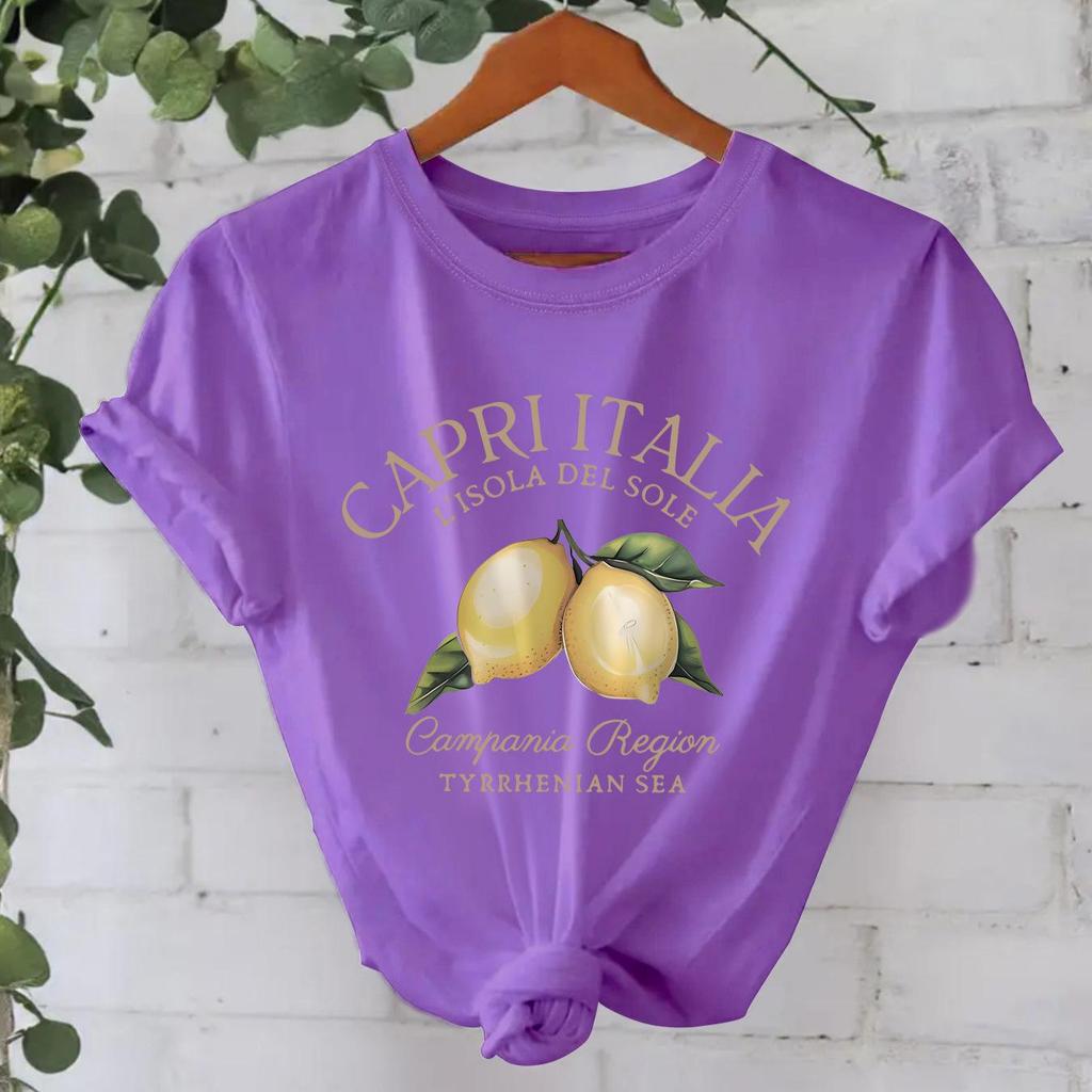 Женская футболка с короткими рукавами из чистого хлопка с принтом лимона, европейский и американский стиль, круглый вырез, летний дизайн