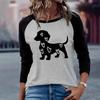 Round Neck 3D Love Dog Pattern Top Casual Long Sleeved Women's T-shirts - Soft Medium Stretch Polyester Fabric Spring and Autumn Relaxed Fit Clothing