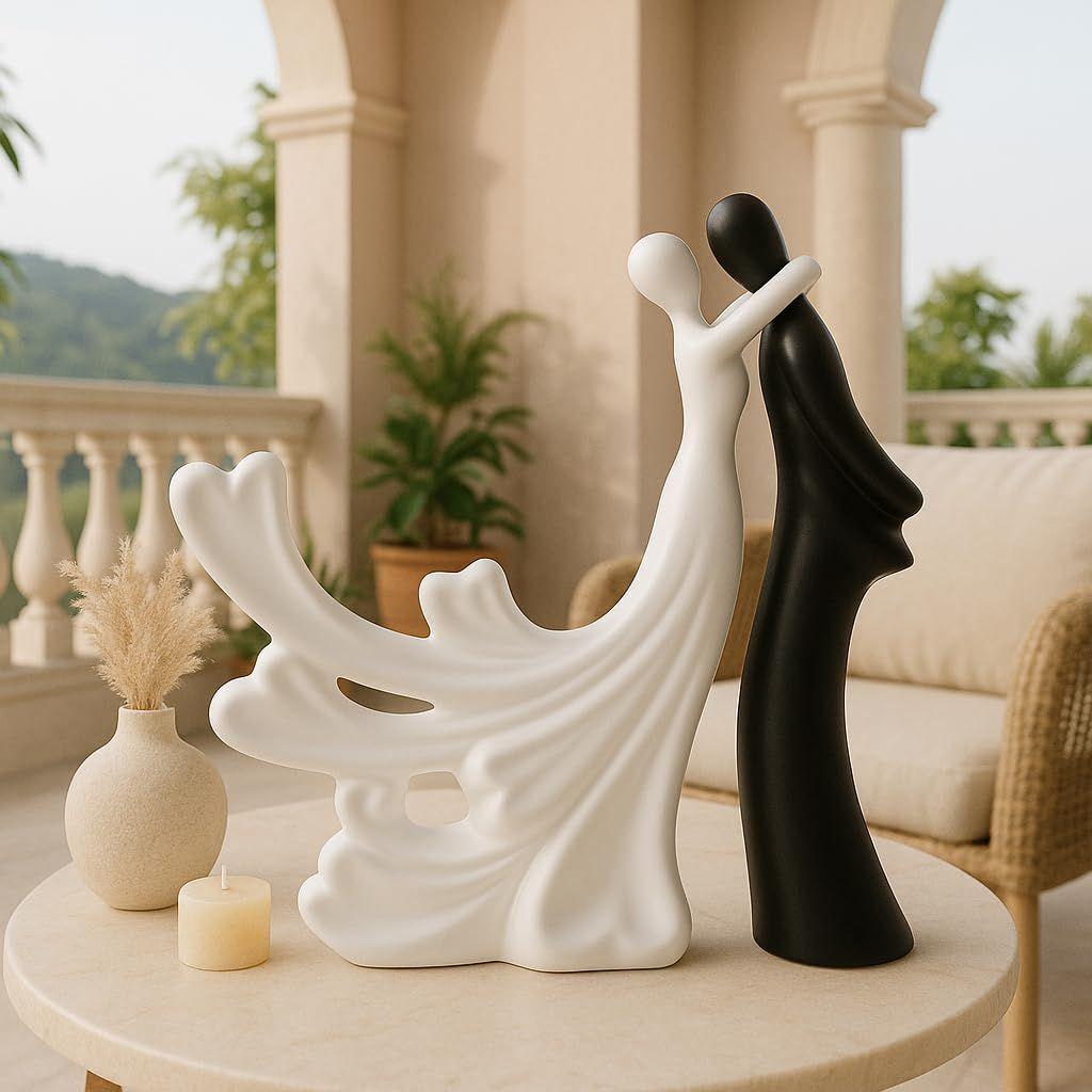 Passionate Lover Hugging Couple Figure | Beautiful Home Decor - (Set of 2, White Black),Brass, Love