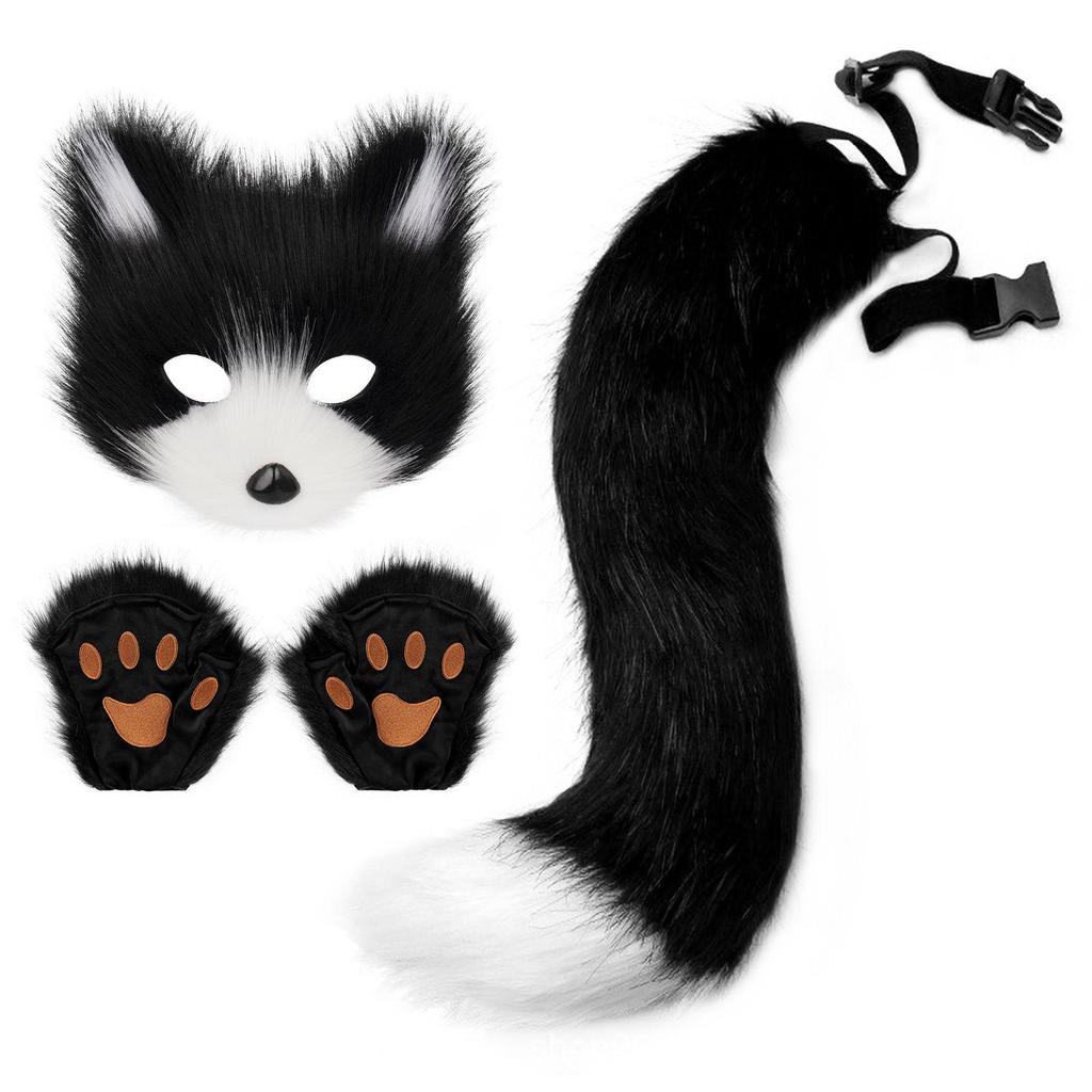 Halloween Costume Plush Fox Tail Cat Ears Orc Mask Gloves cosplay Role-playing costume