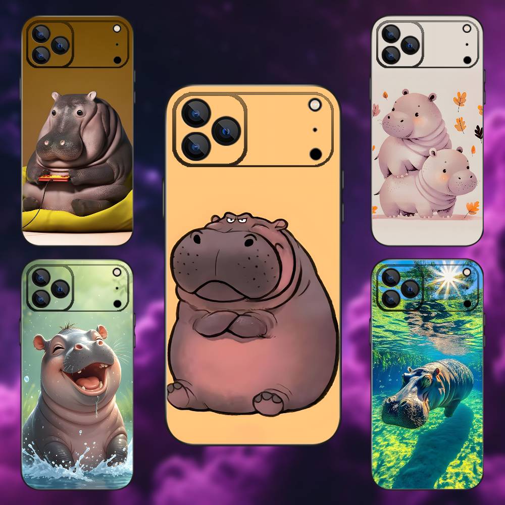 Милый бегемот Чехол для телефона iPhone 17,16,15,14,13,12,11,Pro,Max,Plus,E,Air,Mini Защитный чехол из ТПУ