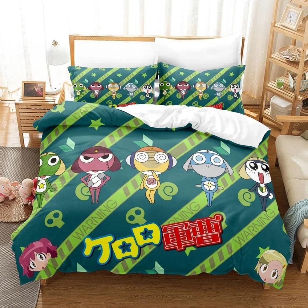 3D Kawaii мультфильмы Простыня Кероро Лягушка Постельное белье Комплект односпальных двуспальных кроватей размера «king-size» Комплект постельного белья для взрослых и детей Спальня Пододеяльники Комплекты