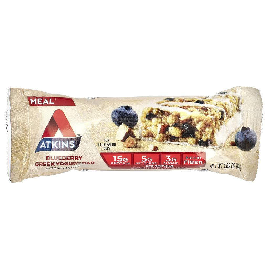 Atkins, Greek Yogurt Bars, Blueberry, 5 Bars, 1.69 oz (48 g) per bar
