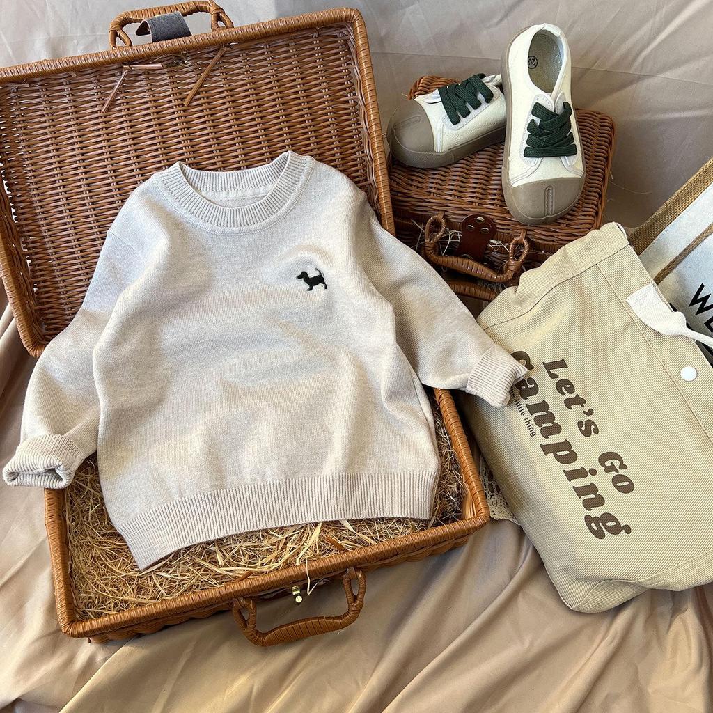 Детский вязаный свитер с круглым вырезом - Осень/Зима, Вышитый, Свободного кроя, Унисекс