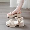 One Word with Roman Sandals Female 2025 New Summer Versatile Fairy Style with Skirt Pearl Platform Beach Shoes Female
