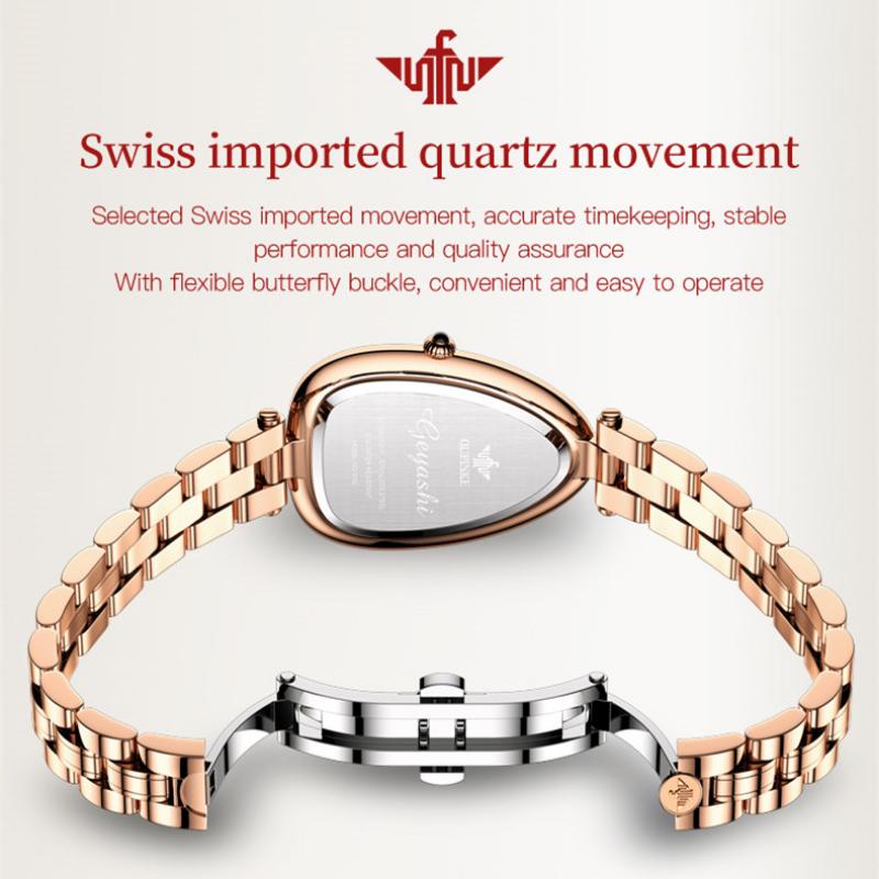 OUPINKE Новые женские часы для бизнеса и отдыха, бренд Tide, инкрустированный бриллиантами змеевидный циферблат, водонепроницаемые кварцевые часы высокого класса