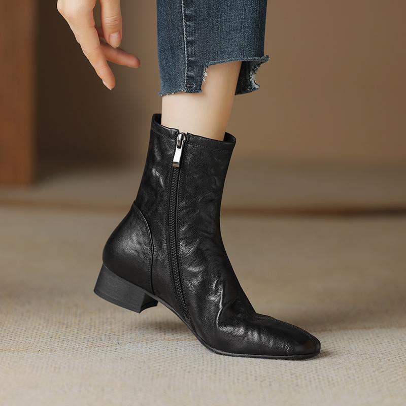 Мода 2024 Женские ботильоны из спилка, осенние, ретро, на низком каблуке, плиссированные, на массивном каблуке, неглубокие, женские, весенние, короткие ботинки
