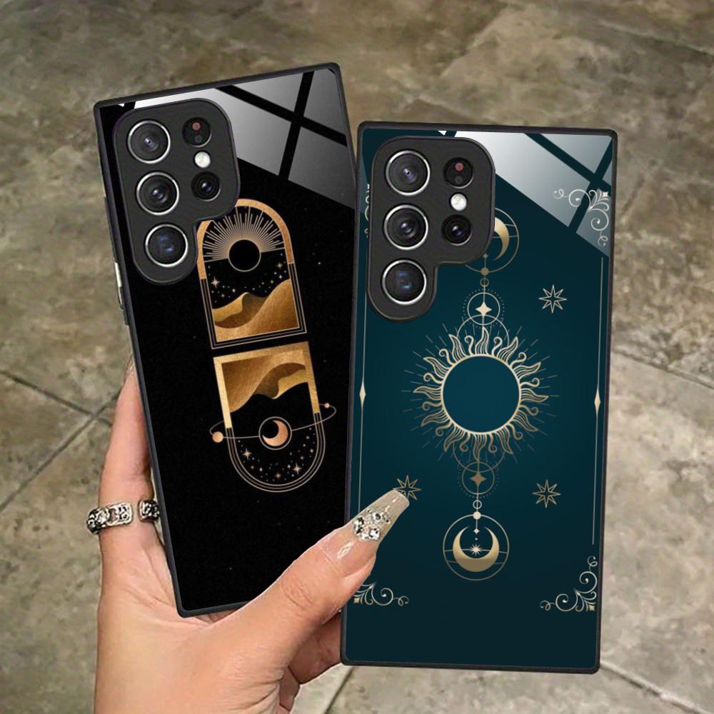 Чехол для мобильного телефона Солнце Луна для Samsung Galaxy A56 55 54 53 52 51 36 35 34 23 16 15 5G Стеклянный Цветной Чехол Красивый Роскошный