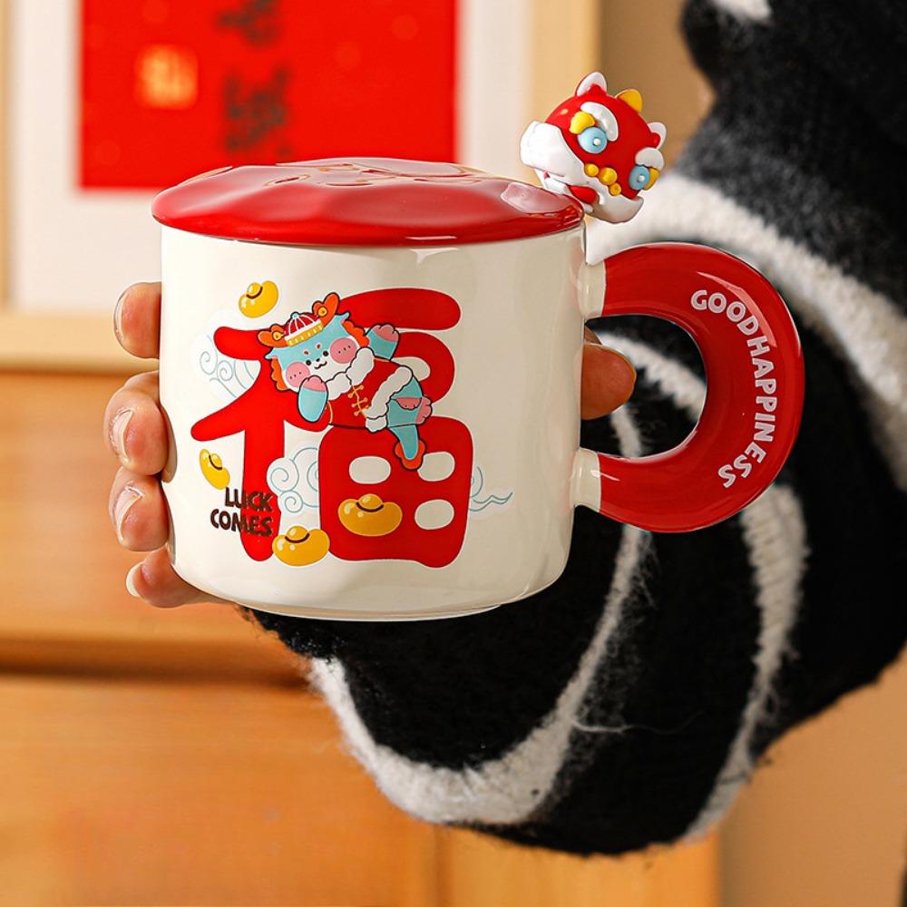 Кружка с крышкой Ложка Бытовая керамическая чашка для воды Кофейная чашка Подарочная коробка на Новый год Подарок Праздничный подарок