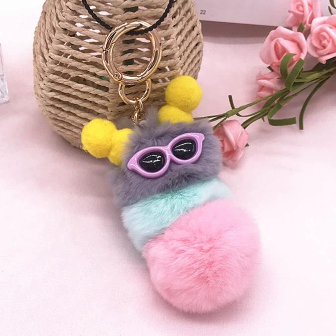 Кролик Рекс красочная гусеница плюшевая сумка кулон брелок креативный милый женский норковый ювелирный подарок