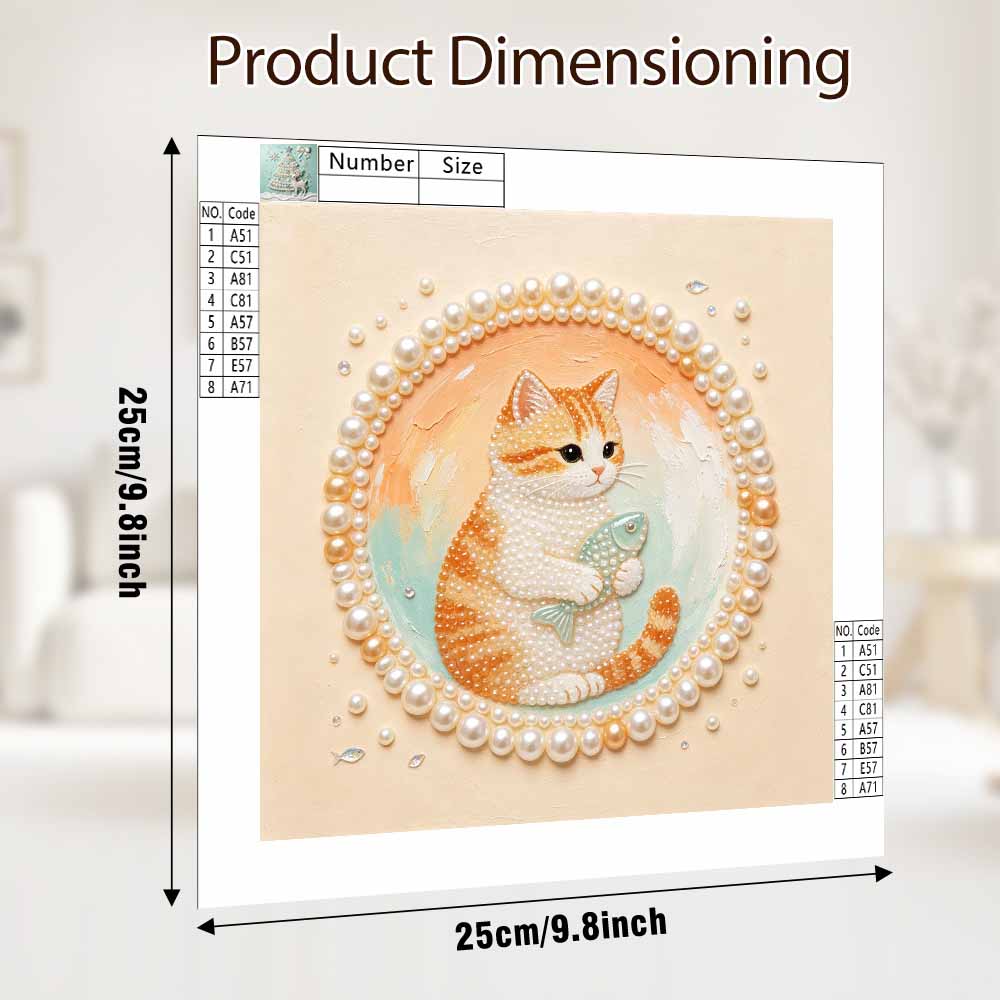 Pearl painting kit DIY cute cat with fish pattern home or office wall decoration