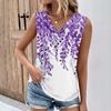Summer Womens Tank Tops V Neck Casual Printed Sleeveless Shirts Casual Loose Fit Pleated Tshirts Tees Ladies Blouse