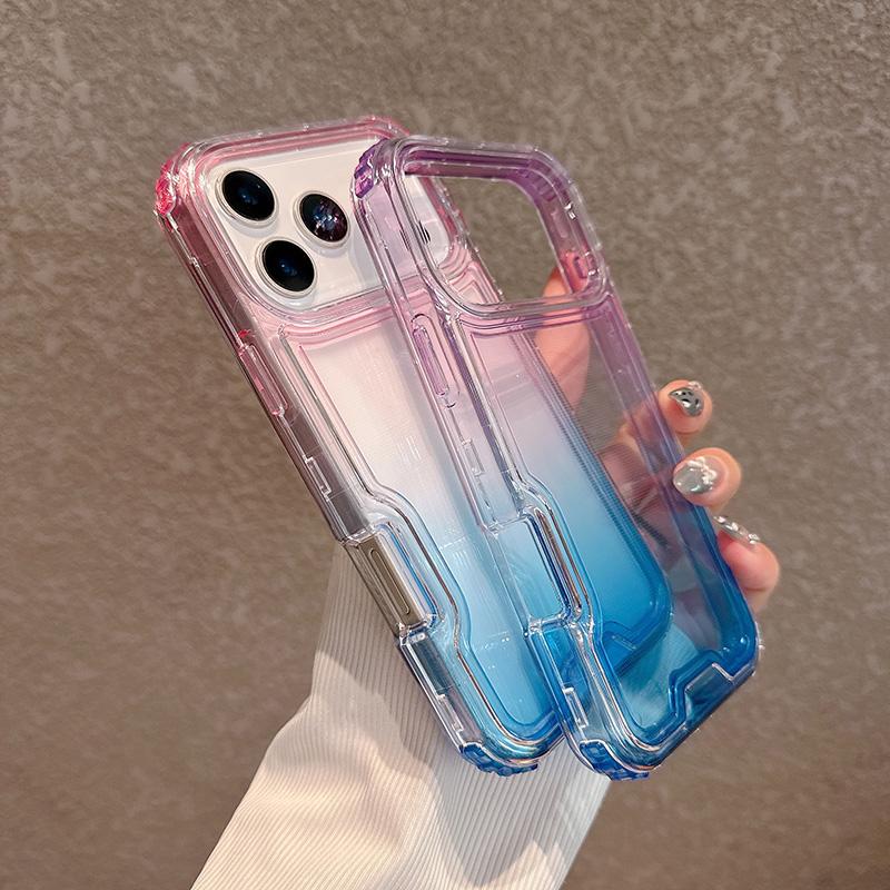 2in1 Gradient Transparent Phone Case For iPhone 17 Air 16 15 14 Plus 13 12 11 Pro Max Shockproof Bumper Hard Back Cover