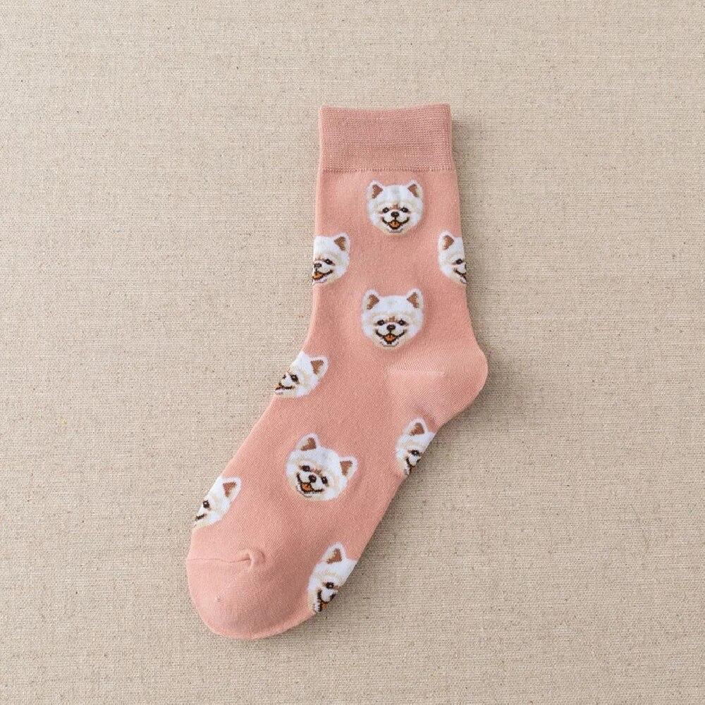 Cute Cartoon Dog Women‘s Sock Kwaii Korea Harajuku Funny Dalmatian Malzis Teddy Pomeranian Long Sox Skarpetki Chaussette Meias