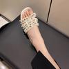 2025 New French Pearl Slippers Female Summer Wear Fairy Small Fragrant Style Fashion Flat Bottom One Word Beach Cool Slippers