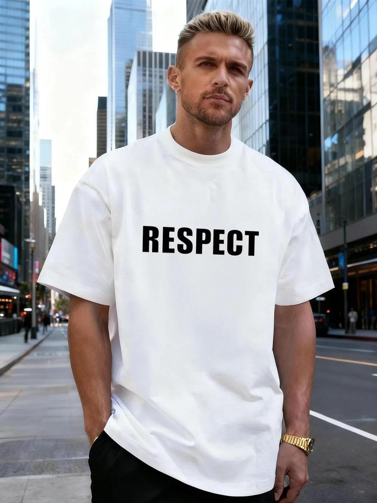 Respect Letter Graphic 100% Cotton Men's T-Shirt, Suitable for Daily Casual Wear