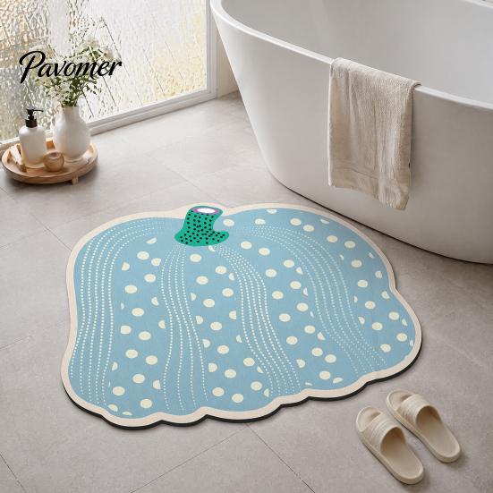 Dirt Resistant Floor Pad Pumpkin Bath Mat, Absorbent Diatomaceous Earth Bathroom Rug, Non-slip Polka Water Shower Rug Dot for Front Door Kitchen