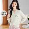 Multi color optional [100% sheep wool] 25 autumn and winter embroidered round neck fashionable women's wool cardigan