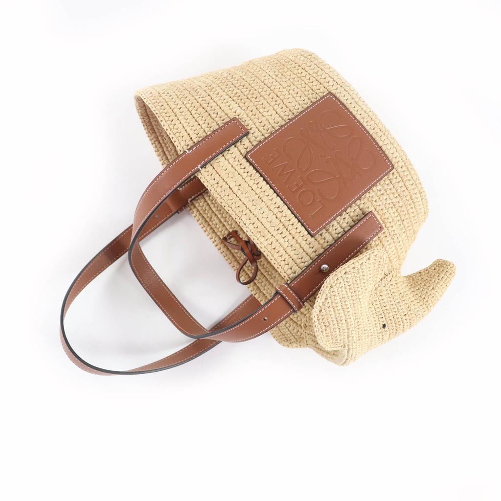 Pristine LOEWE Handbag Elephant Basket Small Raffia Women Used