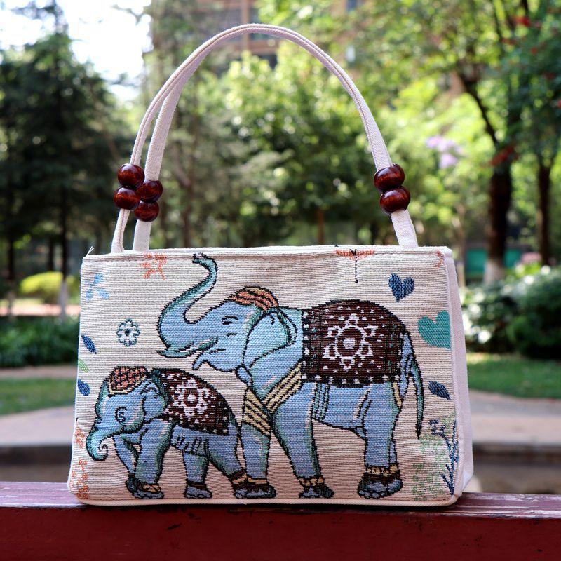 WTEMPO Women's Casual Ethnic Style Embroidered Handbags Colorful Canvas Bag Middle-aged Women's Casual Handbags