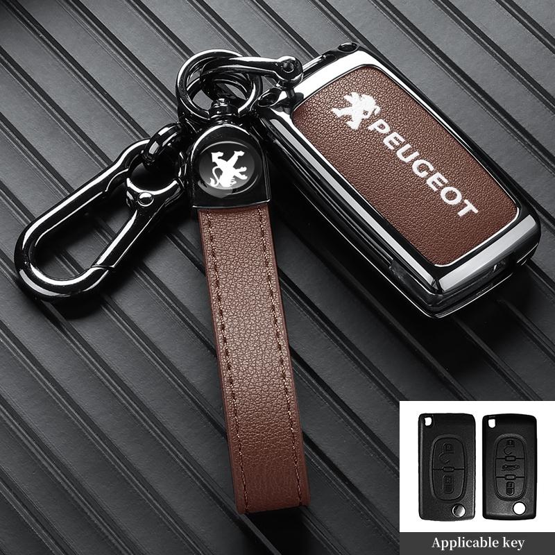 Zinc Alloy Car Key Case Cover For Peugeot 301 308 408 508 2008 308S 3008 4008 5008 307 Accessories Leather Keychain Bag Holder