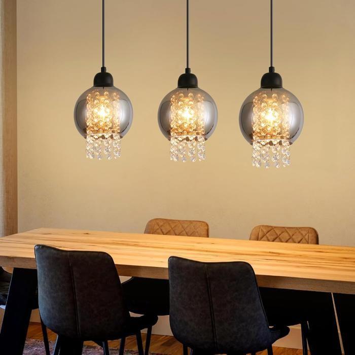 Lampe suspendue - NETTLIFE - 3 flammes - verre noir - métal - culot E27