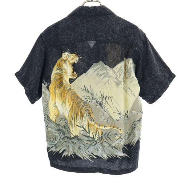 LaLaKai шелковая рубашка Алоха с коротким рукавом с тигровым узором XS Черная с открытым воротником Мужская Б/У