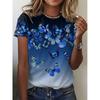 Summer Round Neck 3D Flower Print Top Fashionable Casual Short Sleeved Women's T-shirts