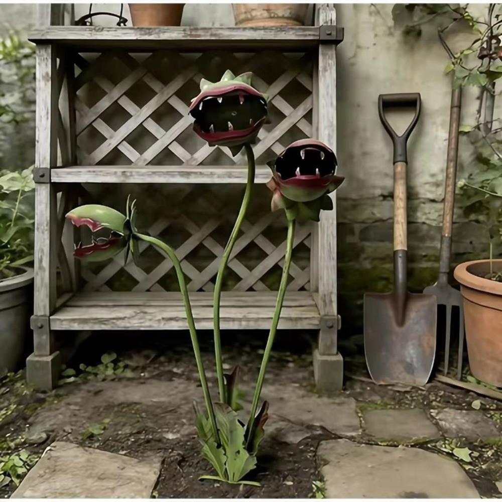 Rust-proof Carnivorous Plant Floral Stakes Colorful Painted Yard Art Outdoor Yard