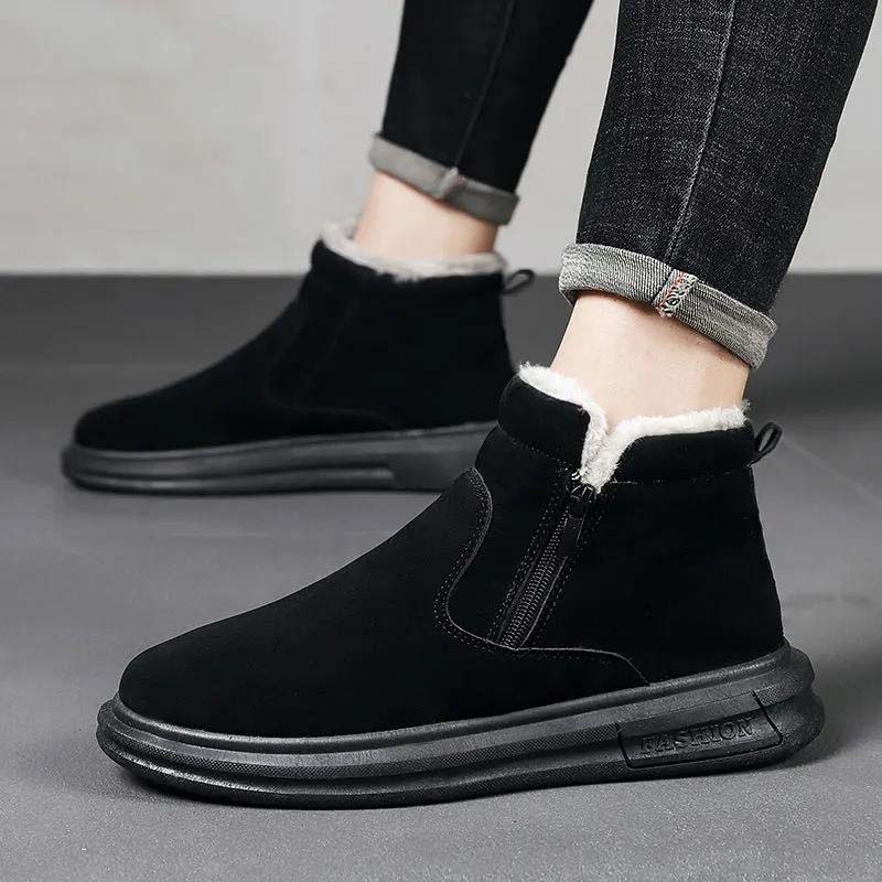 Плюс бархатные толстые теплые зимние ботинки. Зимняя повседневная обувь. Водонепроницаемые нескользящие теплые ботинки с высоким берцем.