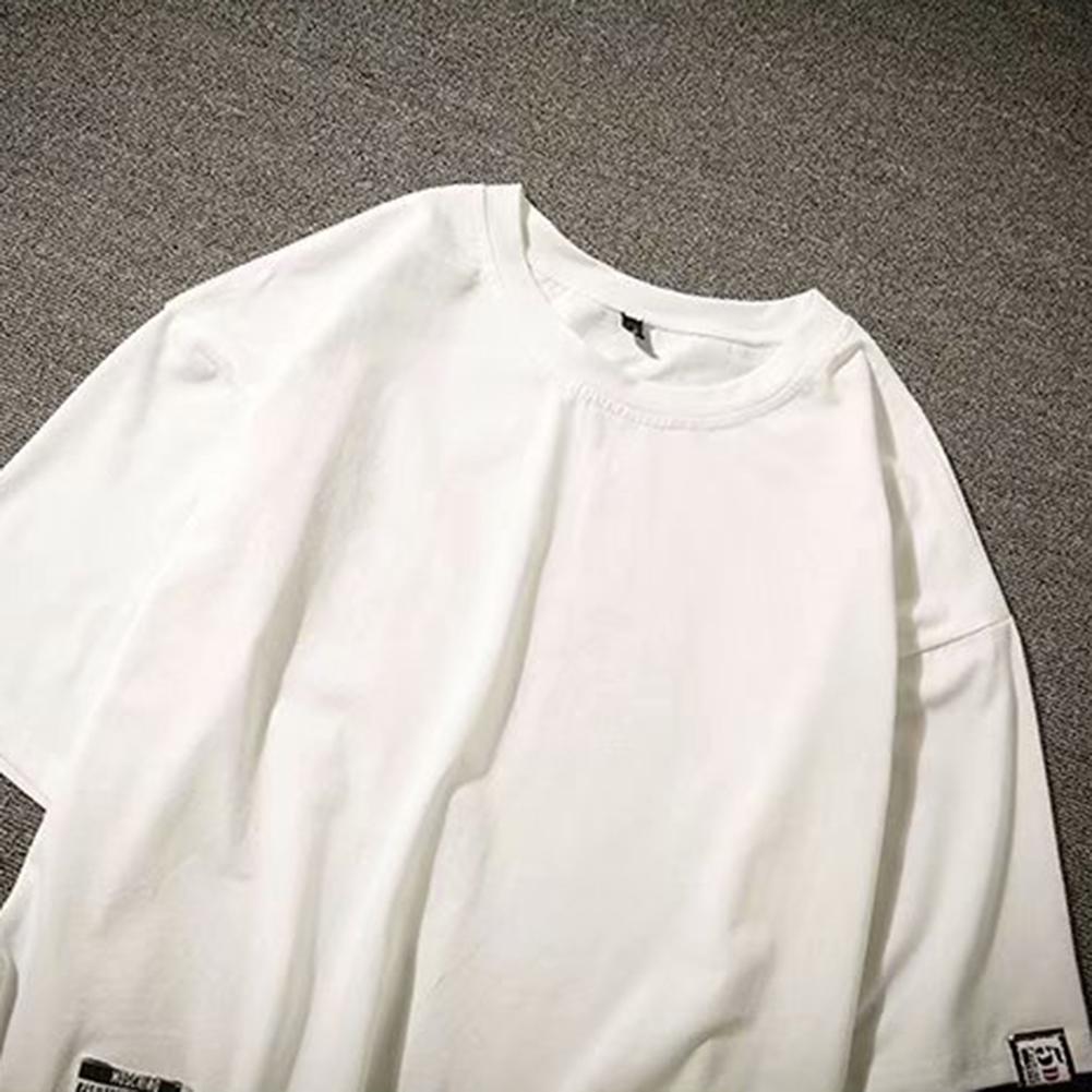 O Neck Short Sleeve Top Tees Vintage Loose Fit T-Shirt Men Hip Hop Street Wear