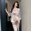 Весна и лето, новая пижама из ледяного шелка для женщин, шелковый китайский стиль, роскошные брюки с длинными рукавами, пижамный комплект