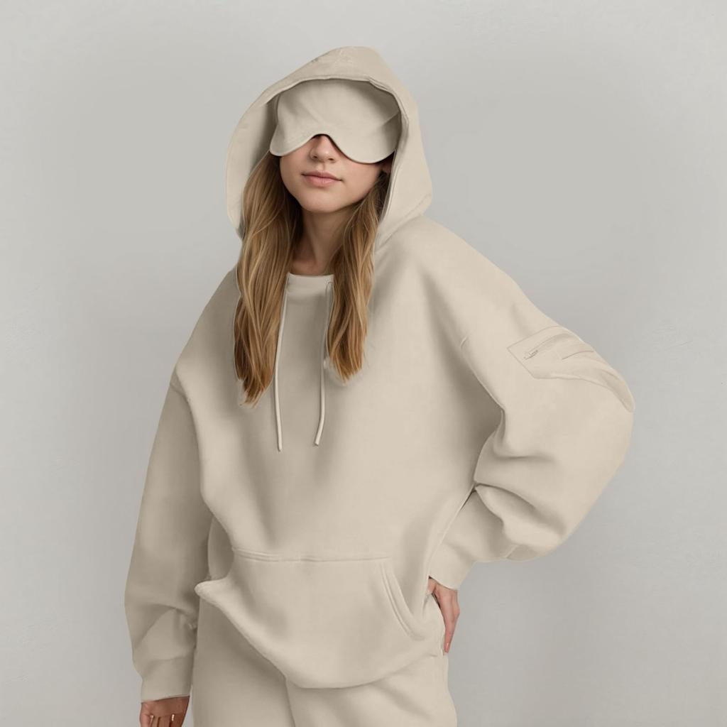 Унисекс толстовка с капюшоном и встроенной маской для глаз, повседневный пуловер с длинным рукавом, спортивная толстовка однотонного цвета, толстовка свободного кроя