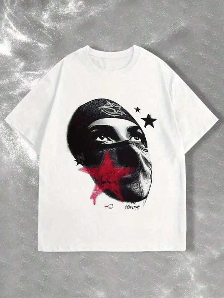 New Fashion Unisex Black Cotton T-Shirt Apparel, Star Face My Starlight Digital Graphic Cool Streetwear Casual Short Sleeve Daily Tee