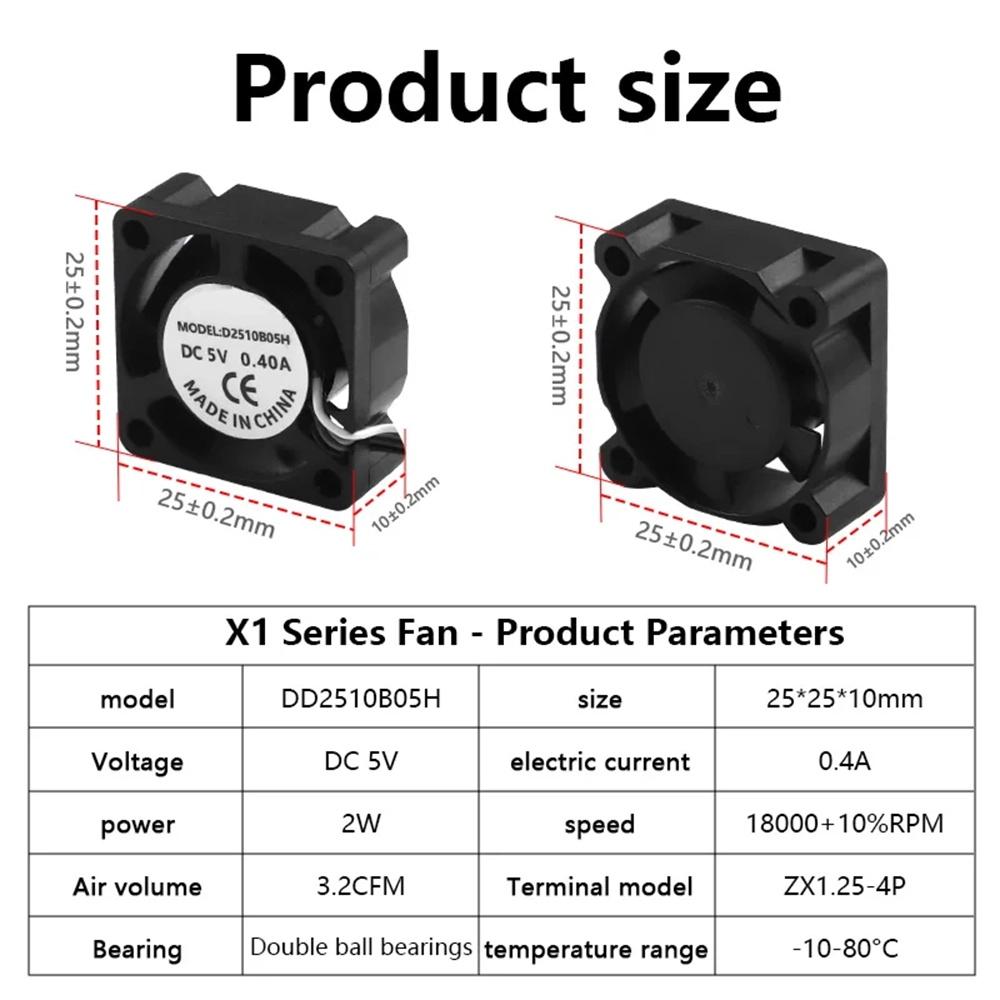 2510 вентилятор с двойным шарикоподшипником 5 В охлаждающий вентилятор горячего конца охладитель совместим с Bambu X1